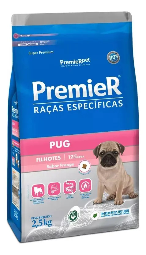 Ração Premier Cão Pug Filhote Frango 2,5 Kg Nutrição Específica