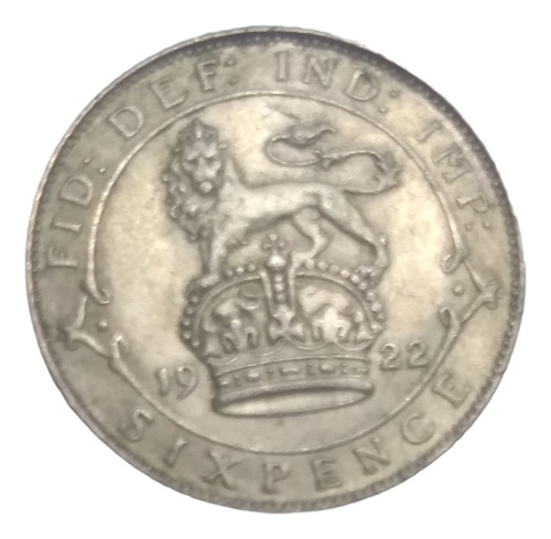  Moneda Inglaterra 6 Peniques Plata 500 Año 1922 Jorge V