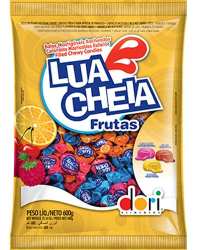 Bala Mastigável Recheada Lua Cheia Frutas 600g