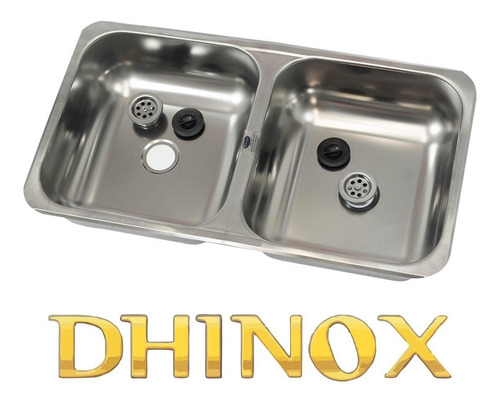 Imagen 5 de 10 de Pileta Bacha Doble De Cocina Dhinox Acero Inoxidable 70 Cm