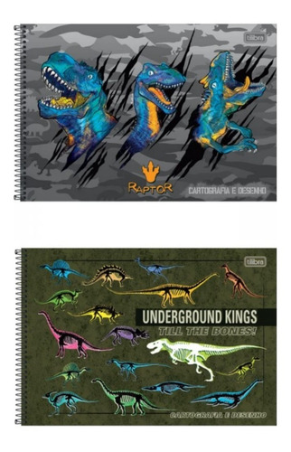 Caderno De Desenho Cartografia Raptor Dinossauro Espiral 80f