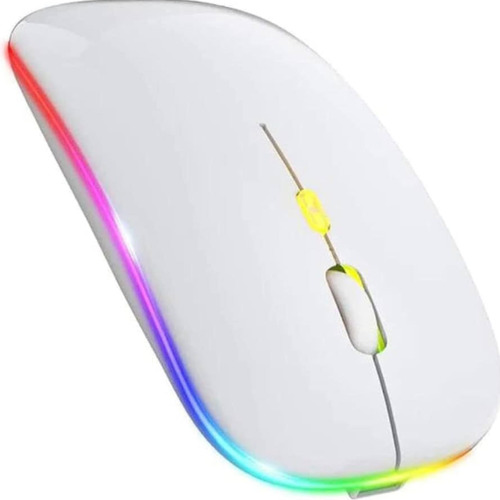 Mouse Sem Fio Recarregável Led Carregador Bateria Rgb Cor Cor Branco