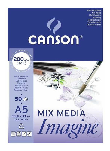 Block Imagine Canson, Mix Media, A5 200g 14.8 X 21 Cm 50hoja