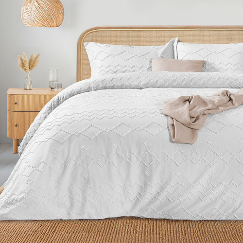 Juego de Funda Para Edredon Duvet con Textura Dreamlab, Tamaño Queen, Color Blanco