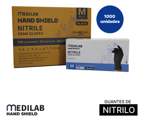 Guantes Nitrilo Medilab Antideslizantes 10x100 Talle M Color Negro