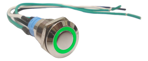 Pulsador Boton Metalico 12mm Sin Retencion Verde Con Cable