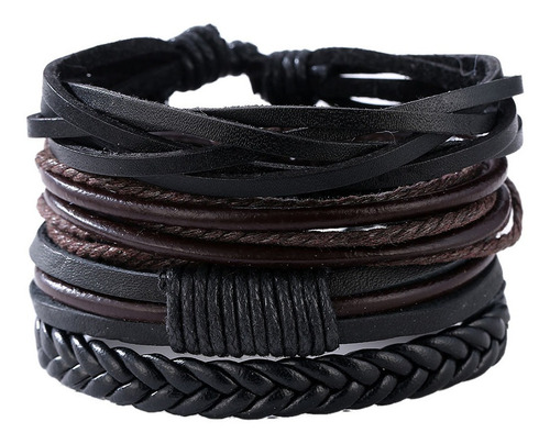 Pulsera Set Cuero Hombre Brazalete Manillas + Envio Gratis