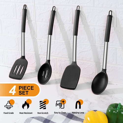 Set De 4 Utensilios De Cocina Antiadherentes De Silicona Esp