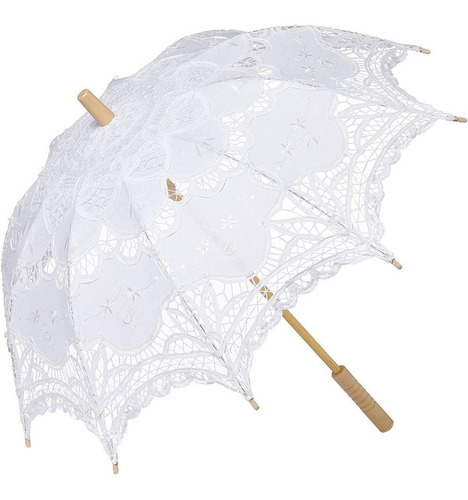 Sombrinha Oriental Branca Renda Casamento 65cm