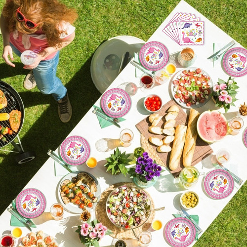 Vajilla De Fiesta De Dinosaurio Rosa Para 10 Personas