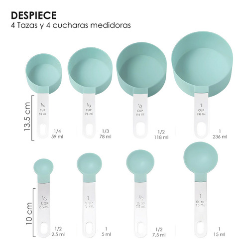 Juegos 8 Cucharas Medidoras Y Tazas Acero Inoxidable Colores