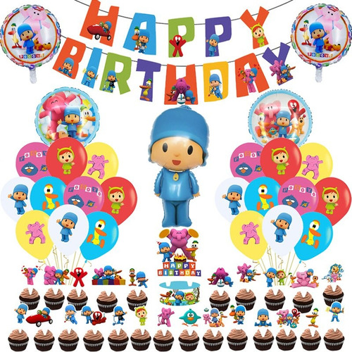 Set Cotillón Cumpleaños Pocoyo Elly Pato Globo Latex Y Metal