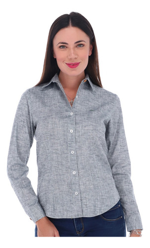 Camisa Lino Mujer Casual Manga Larga Porto Blanco