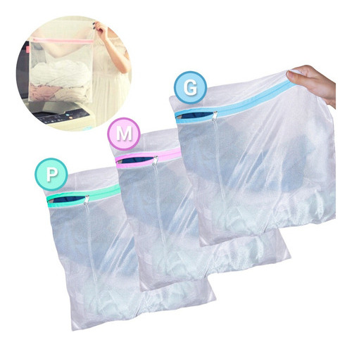 Kit 6 Sacos Saquinhos Com Ziper P Lavar Roupa Delicada P/m/g Cor Variada