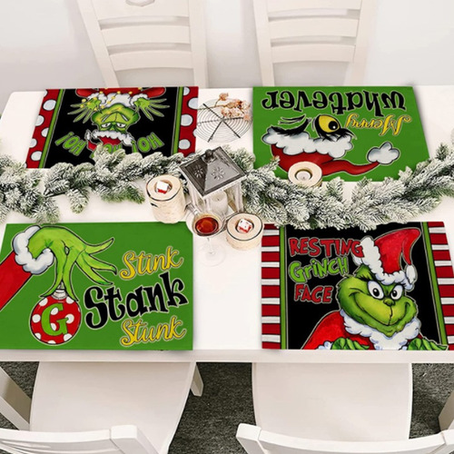 Mantel Grinch Navideño Con Soporte Para Mesa, Bolsa, Mantel