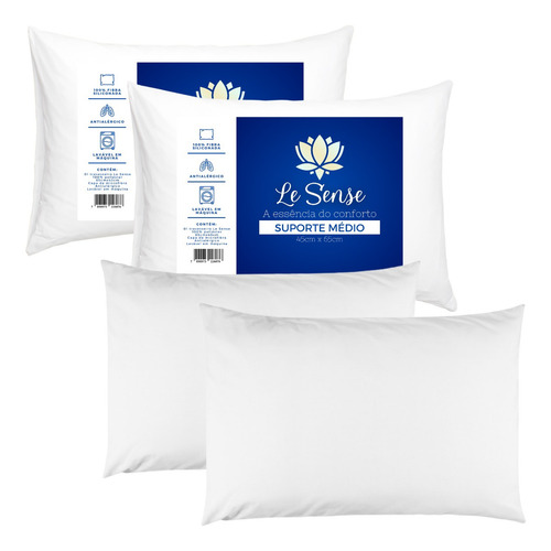 2 Travesseiros Le Sense Antialérgico Com Fronha 100% Algodão Cor Branco
