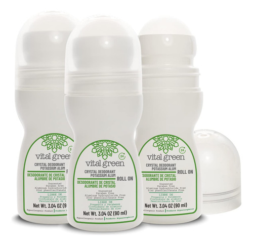 Desodorante Piedra Natural Roll On 90ml Sin Color 3 U/pqt