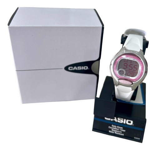 Reloj Casio Dama Silicona Blanco Y Rosado Digital Sumergible