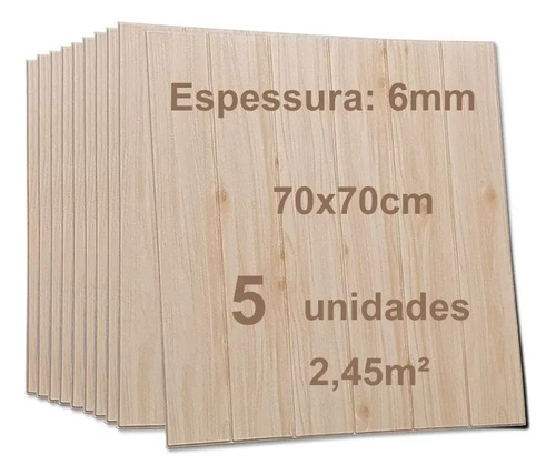 5 Placas Painel 3d Espuma Autocolante Tijolo Madeira 77x70cm
