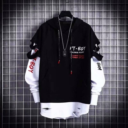 Sudadera Hip Hop Hombre Manga Larga Falsa Capucha