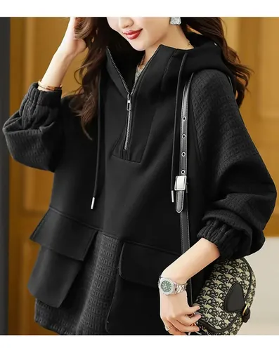 Sudadera Con Capucha Y Cremallera Color Block Para Mujer