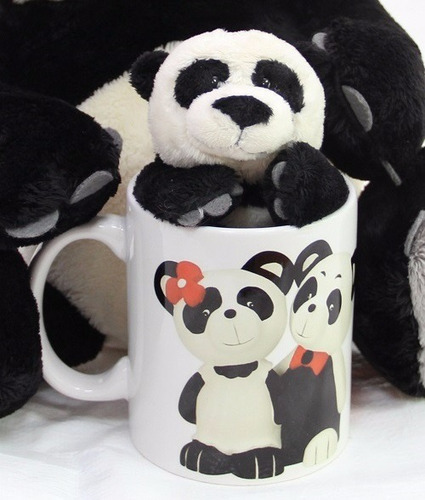 Caneca 330 Ml + Ursinho Panda De Pelúcia Com 15cm Namorados