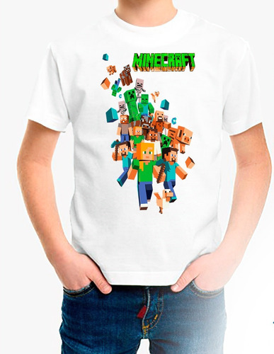 Polera Estampada 100% Algodon Niño Juego Minecraft Exclusivo