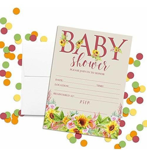 Invitaciones De Baby Shower Con Flores De Girasol Y Peonía E
