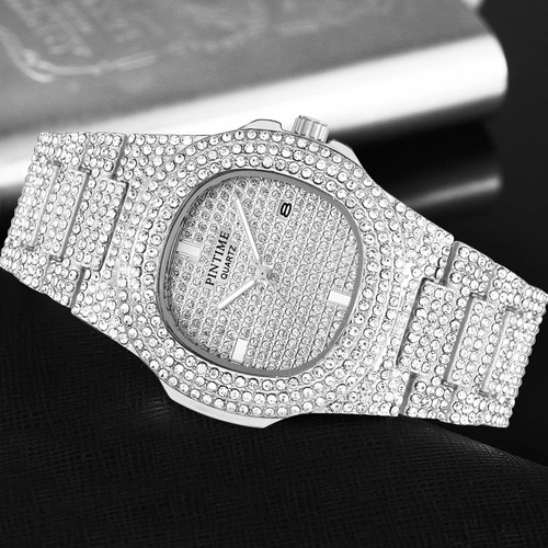 Moda Iced Out Reloj Hombres Diamante Acero Reloj