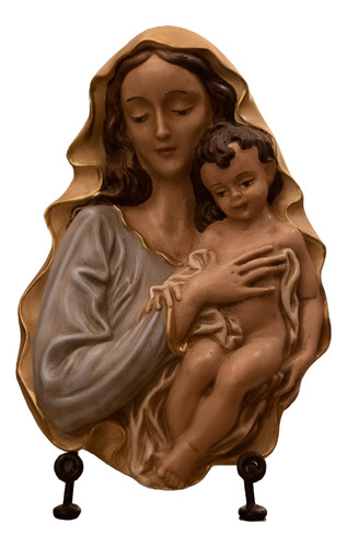 Virgen María Con Niño Pintada Cerámica  Campoamor Deco
