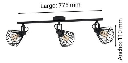 Foco Techo Tabillano acero negro L775 3X40W E27 Cod.98764