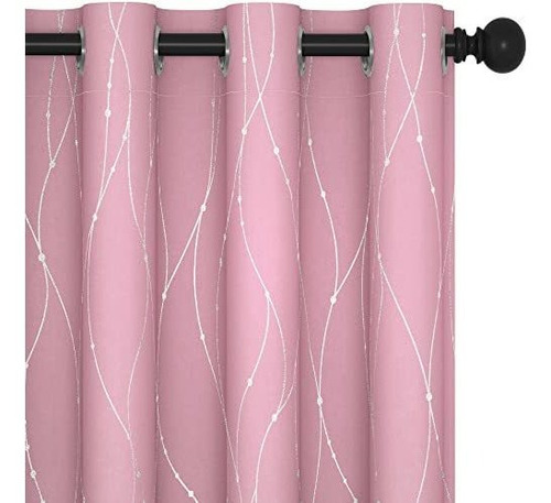 Juego De Cortinas Opacas Rosadas Estampadas Deconovo, Línea 