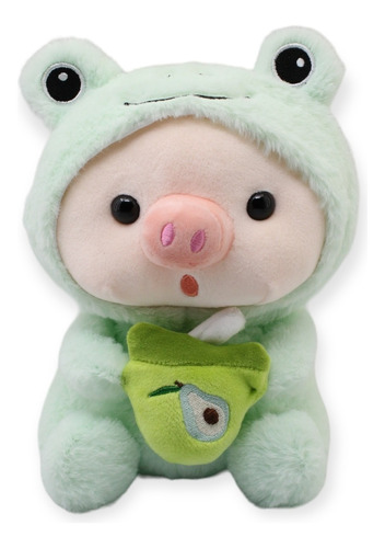 Peluche Cerdito Disfraz De Rana Con Un Aguacate Juguete 23cm