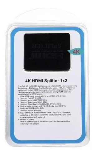 Splitter Hdmi Activo 1x2 1080p 4k 3d Tv, Monitor Proyector
