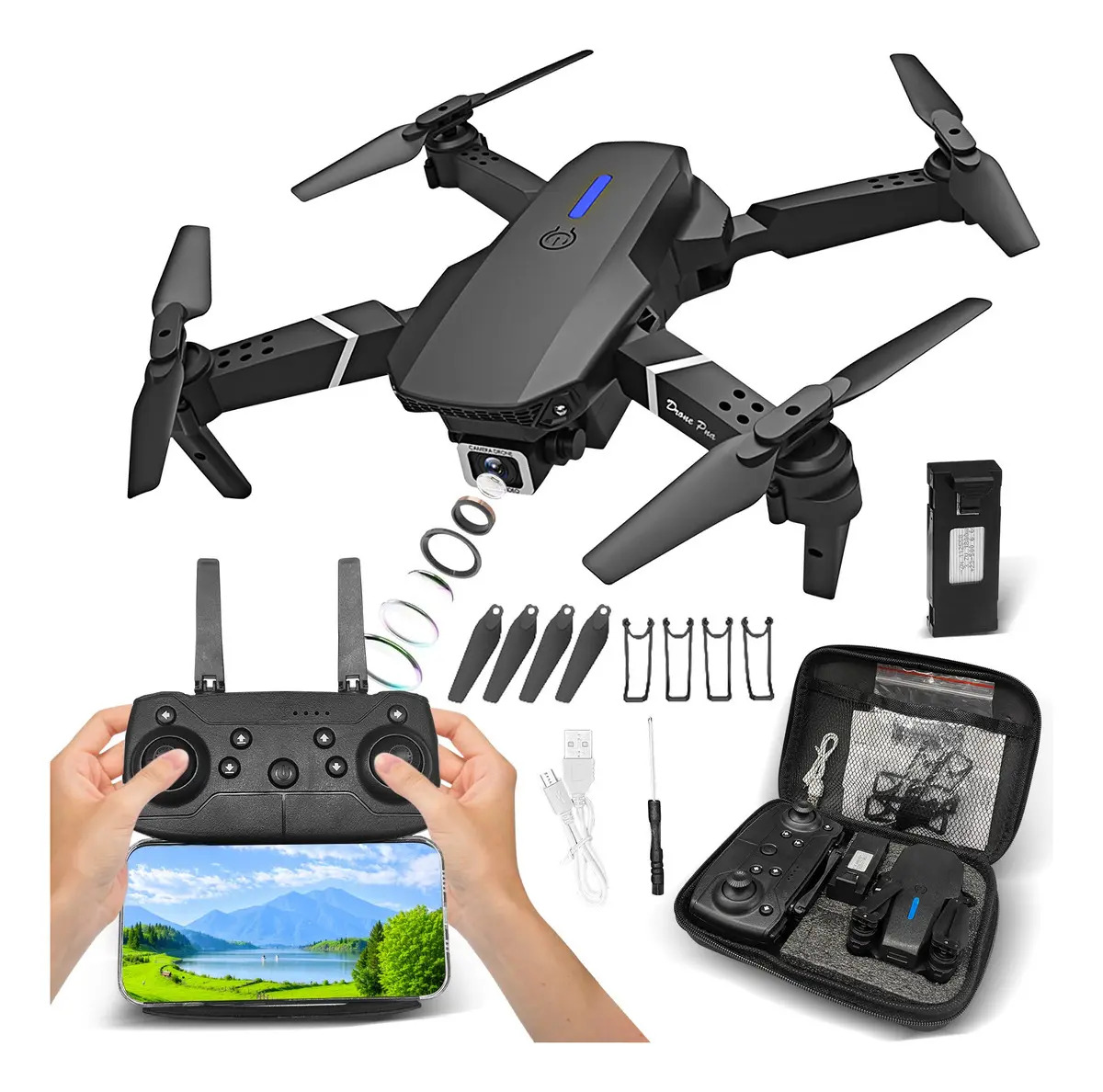 Drones E88 Profissionals Barata Câmeras Fotografia Aérea Preto