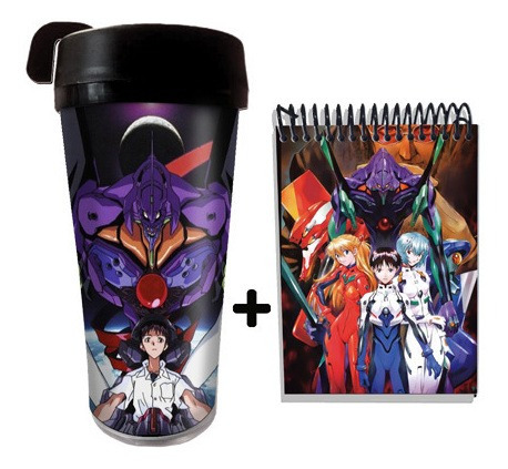 Kit Copo Térmico Anime Neon Genesis Evangelion E Caderneta