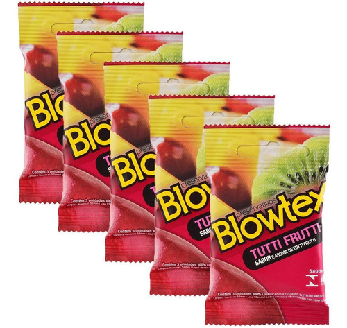 Kit 5 Pacotes Preservativo Blowtex Tutti-frutti C/ 3 Un Cada