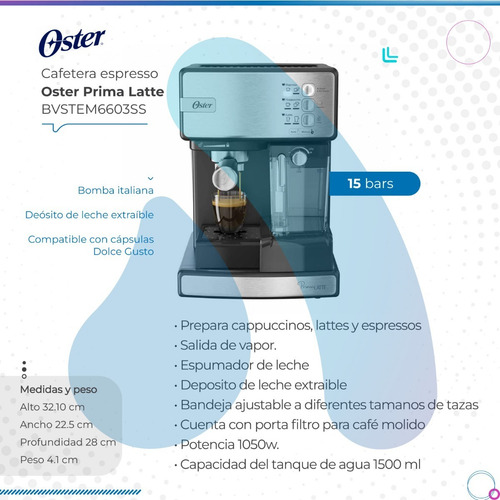 Imagen 2 de 10 de Cafetera Automática Oster Prima Latte De Espresso 1050w