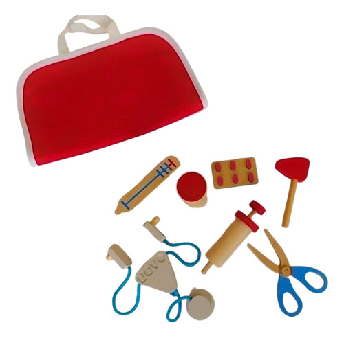 Set De Doctor Medico En Madera + Maletín Uovo Juego Infantil