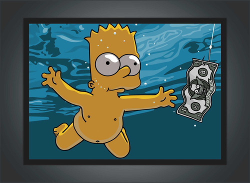 Quadro Desenho Simpsons Bart Nirvana Nevermind Com Moldura