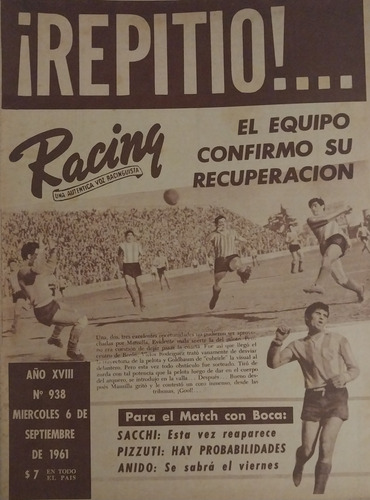Revista Racing 938 Los Andes 0 Racing 3 Año 1961 (Usado)