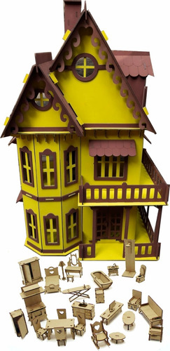 Imagem 1 de 2 de Casa Casinha Castelo Pintada Amarela Polly Pocket + Móveis