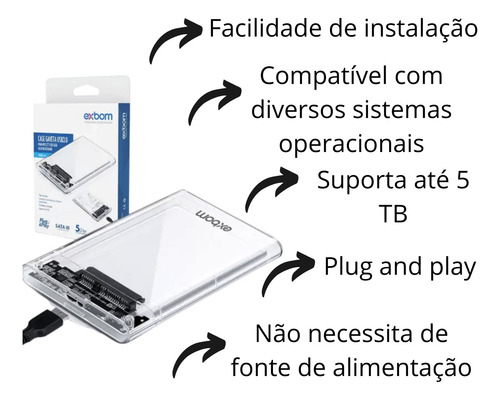 Case Gaveta Hd Sata Usb3.0 5gpbs Notebook Transparente- 206j