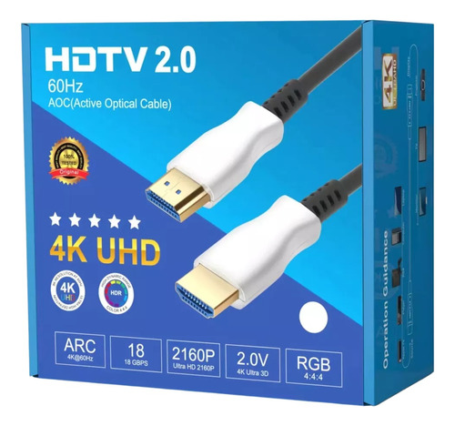 Cable Hdmi 30 Metros 4k 60 Mhz Fibra Óptica 2.0 Arc Rgb Uhd