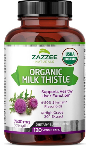 Zazzee Naturals Organic Milk Thistle 120 Caps Veganas