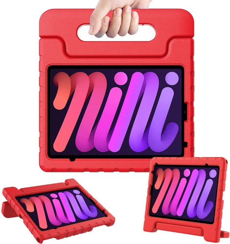 Funda Agarradera Uso Rudo Goma Niños Para iPad Mini 6 Color Rojo