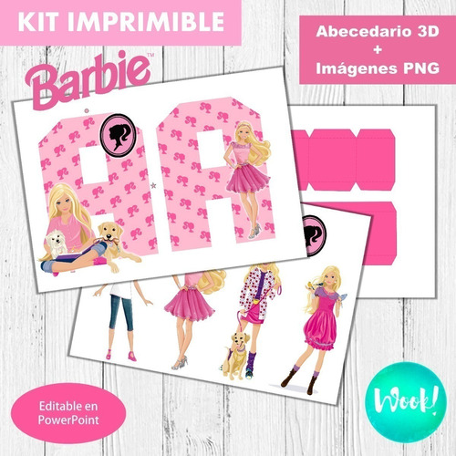 Kit Imprimible Letras 3d Editables Barbie +  
