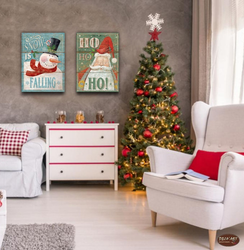Cuadros Decorativos Navideños Santa Snowman 30x40 2pz