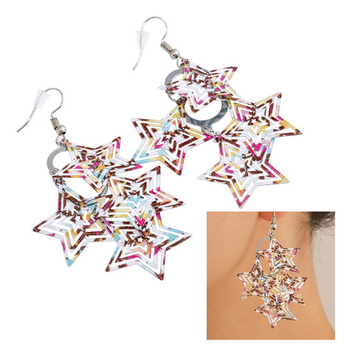 Aros Mujer Largos Aros Fiesta Grandes Estrellas Multicolor