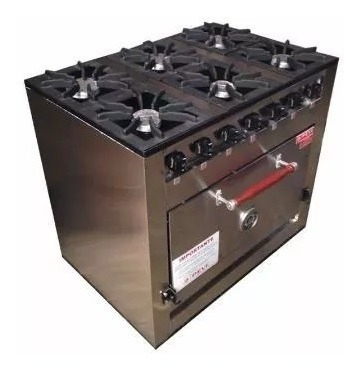 Cocina Industrial Pevi 6 Hornallas 90 Cm Horno Pizzero